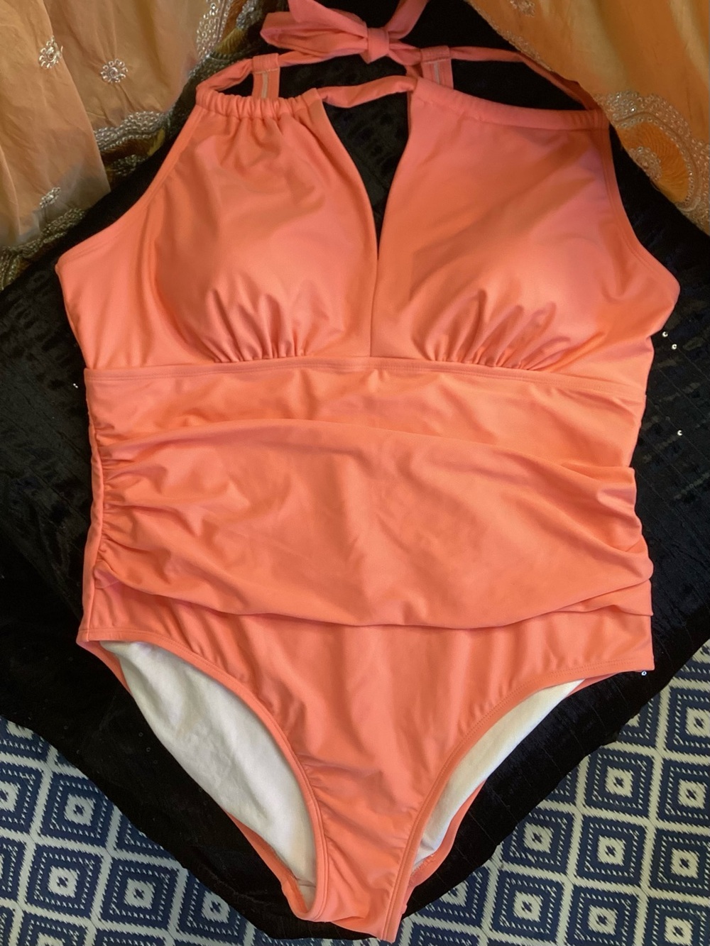 Kona Sol Coral Pink Halter One-Piece Swimsuit with Tummy Ruching 20